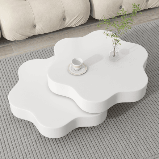 Mesa de centro giratória curva de mdf,branco