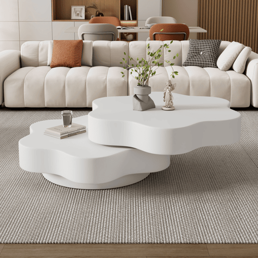 Mesa de centro giratória curva de mdf,branco