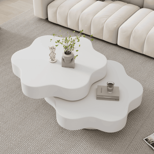 Mesa de centro giratória curva de mdf,branco