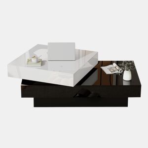Mesa de centro giratória quadrada de painel de partÃculas,preto+branco