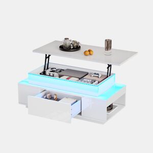 Mesa de centro elevável retangular de painel de partículas com luz led,branco
