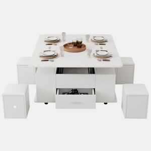 Mesa de centro elevável retangular de painel de partículas,branco