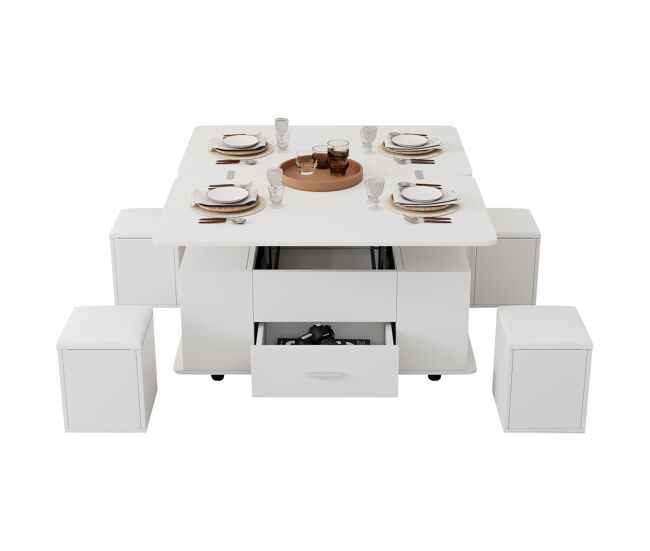 Mesa de centro elevable rectangular de panel de partículas,blanco