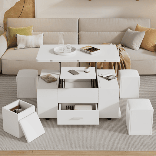 Mesa de centro elevável retangular de painel de partículas,branco Mesa de centro elevável retangular de painel de partículas,branco