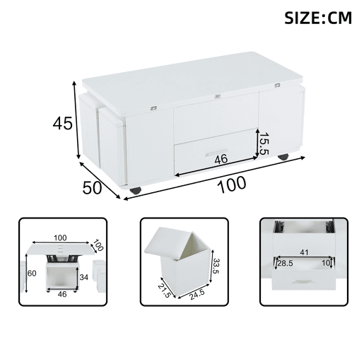 Mesa de centro elevável retangular de painel de partículas,branco Mesa de centro elevável retangular de painel de partículas,branco