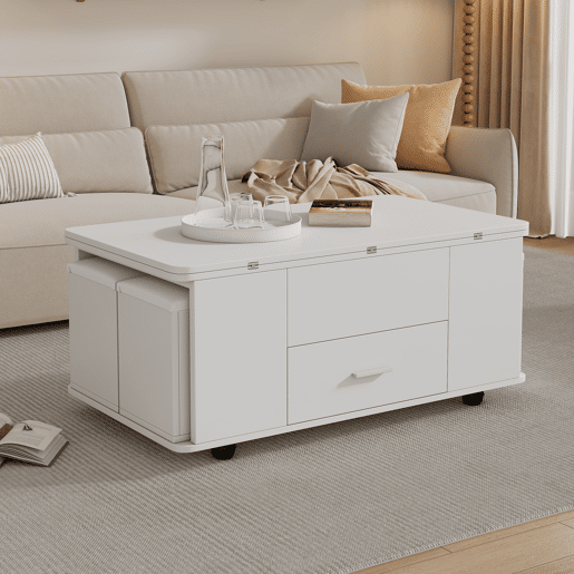 Mesa de centro elevável retangular de painel de partículas,branco Mesa de centro elevável retangular de painel de partículas,branco