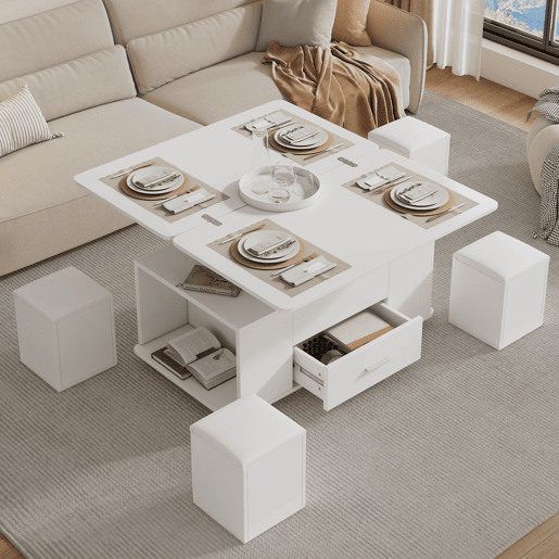 Mesa de centro elevável retangular de painel de partículas,branco Mesa de centro elevável retangular de painel de partículas,branco