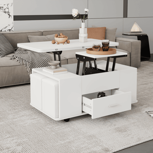 Mesa de centro elevável retangular de painel de partículas,branco Mesa de centro elevável retangular de painel de partículas,branco