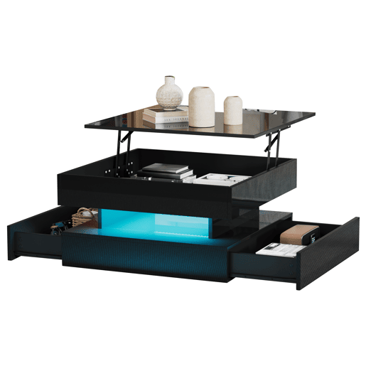 Mesa de centro elevável quadrada de painel de partículas com luz led,preto