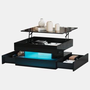 Mesa de centro elevável quadrada de painel de partículas com luz led,preto