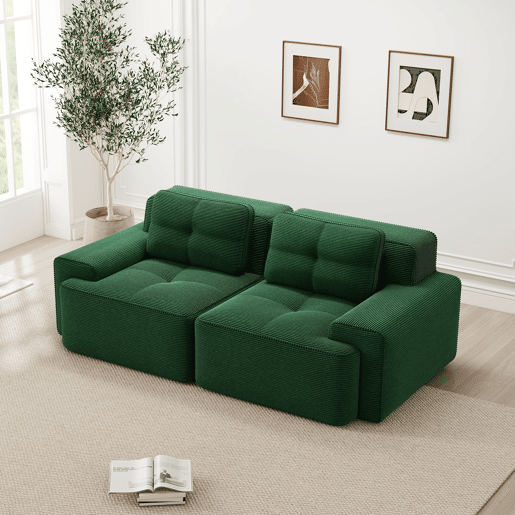 Sofá modular sem estrutura - 2 lugares, moderno, assento profundo, veludo cotelê, cama - Verde