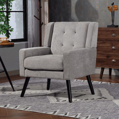 Conjunto de poltronas decorativas 1+2 lugares - espuma de alta densidade, pernas de madeira - cinza claro