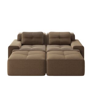 Sofá modular de 2 lugares - Boneless, em U, profundo, com otomana, confortável, estofado em veludo cotelê - Castanho