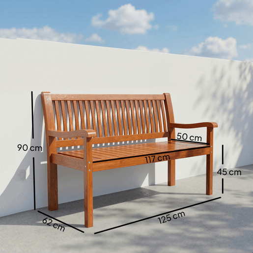Outsunny Banco de Jardim em Madeira Banco de Exterior de 2 Lugares com Capa Impermeável Encosto Ergonómico Apoios de Braços Suporta até 240 kg para Pátio Terraço 125x62x90 cm Castanho Claro
