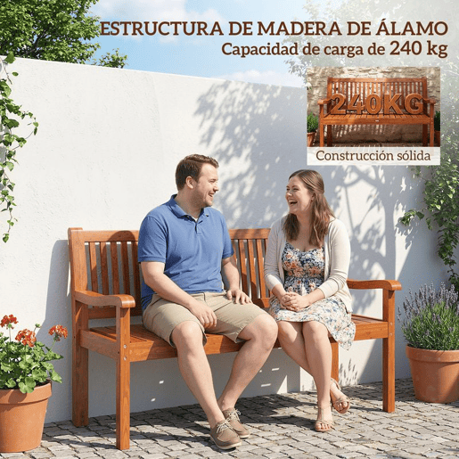 Outsunny Banco de Jardim em Madeira Banco de Exterior de 2 Lugares com Capa Impermeável Encosto Ergonómico Apoios de Braços Suporta até 240 kg para Pátio Terraço 125x62x90 cm Castanho Claro