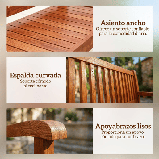 Outsunny Banco de Jardim em Madeira Banco de Exterior de 2 Lugares com Capa Impermeável Encosto Ergonómico Apoios de Braços Suporta até 240 kg para Pátio Terraço 125x62x90 cm Castanho Claro