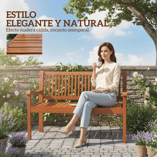 Outsunny Banco de Jardim em Madeira Banco de Exterior de 2 Lugares com Capa Impermeável Encosto Ergonómico Apoios de Braços Suporta até 240 kg para Pátio Terraço 125x62x90 cm Castanho Claro
