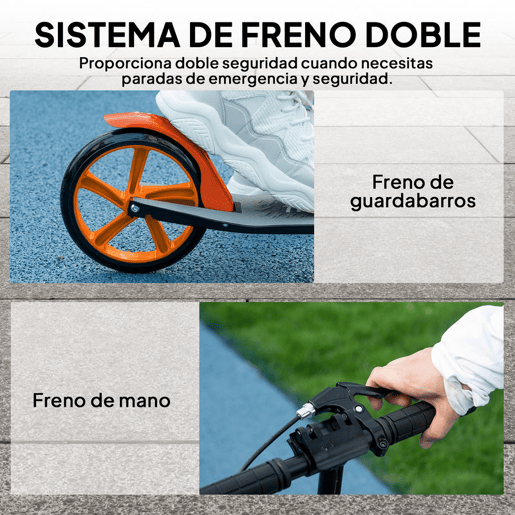 HOMCOM Trotinete Dobrável para Adultos e Crianças a partir de 14 Anos com Guiador Ajustável, Rodas Grandes de 200 mm, Amortecimento e Travão, Carga Máxima de 100 kg, 91,5x36,5x91-104 cm, Vermelho