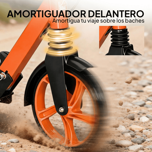 HOMCOM Trotinete Dobrável para Adultos e Crianças a partir de 14 Anos com Guiador Ajustável, Rodas Grandes de 200 mm, Amortecimento e Travão, Carga Máxima de 100 kg, 91,5x36,5x91-104 cm, Vermelho