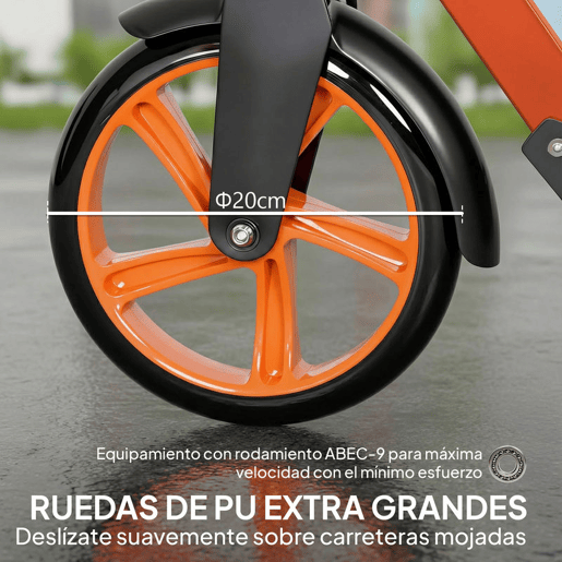 HOMCOM Trotinete Dobrável para Adultos e Crianças a partir de 14 Anos com Guiador Ajustável, Rodas Grandes de 200 mm, Amortecimento e Travão, Carga Máxima de 100 kg, 91,5x36,5x91-104 cm, Vermelho