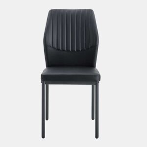 Conjunto de 4 cadeiras para sala de jantar - Encosto em PU preto com padrão vertical + pernas metálicas pretas - Cor preta