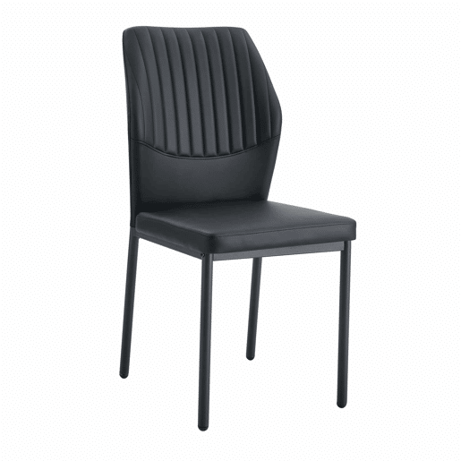 Conjunto de 4 cadeiras para sala de jantar - Encosto em PU preto com padrão vertical + pernas metálicas pretas - Cor preta