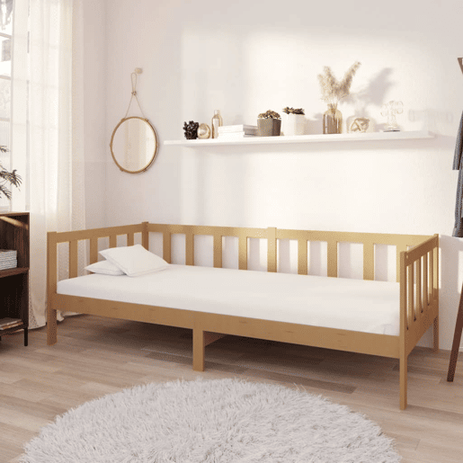 Sofá-cama, Sofá conversível com colchão 90x200 cm pinho maciço castanho mel