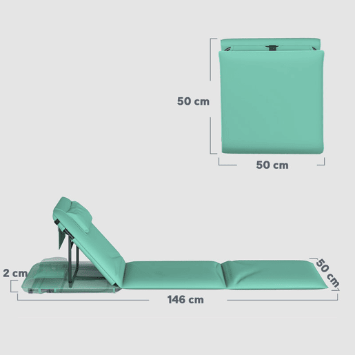 Outsunny Conjunto de 2 Tapetes de Praia Dobráveis, Tapetes Portáteis com Encosto Ajustável, Almofada Acolchoada, Tecido Oxford 600D e Estrutura Metálica, para Jardim, 146x50x2 cm, Verde