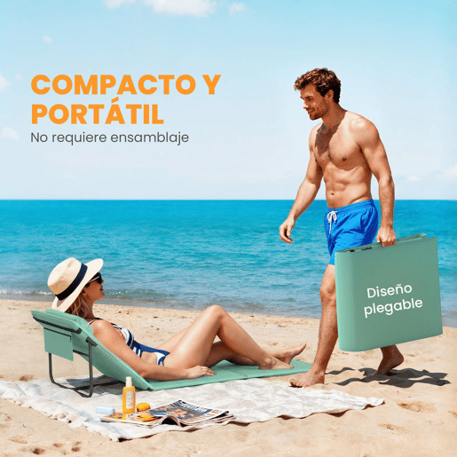 Outsunny Conjunto de 2 Tapetes de Praia Dobráveis, Tapetes Portáteis com Encosto Ajustável, Almofada Acolchoada, Tecido Oxford 600D e Estrutura Metálica, para Jardim, 146x50x2 cm, Verde