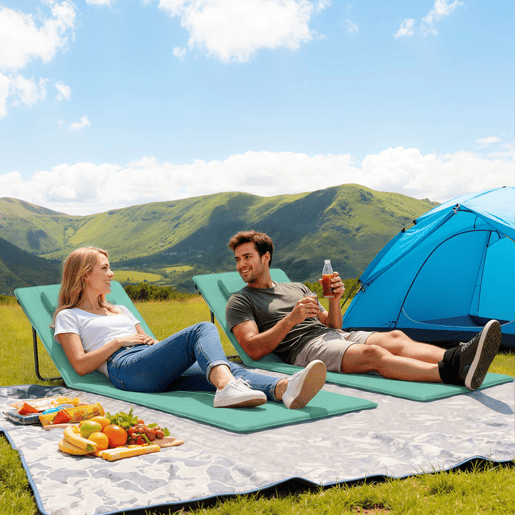 Outsunny Conjunto de 2 Tapetes de Praia Dobráveis, Tapetes Portáteis com Encosto Ajustável, Almofada Acolchoada, Tecido Oxford 600D e Estrutura Metálica, para Jardim, 146x50x2 cm, Verde