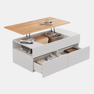 Mesa de centro elevável retangular de painel de partículas,branco+natural