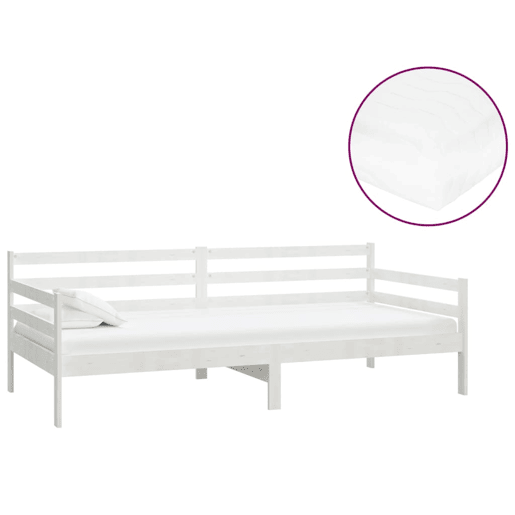 Sofá-cama, Sofá conversível com colchão 90x200 cm pinho maciço branco
