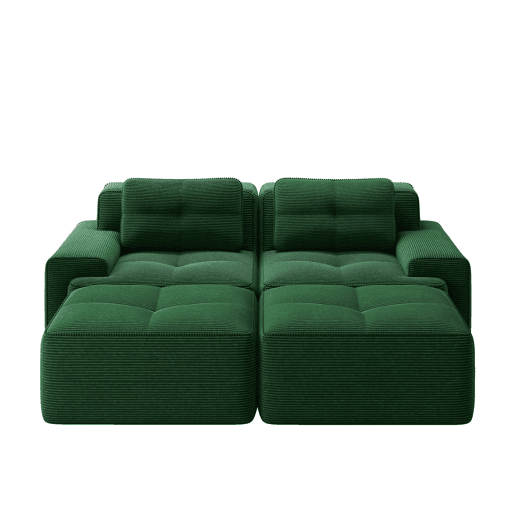 Sofá modular de 2 lugares - U, confortável, com otomano, assento profundo - Verde
