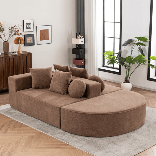 Sofá modular de 5 lugares - moderno, confortável, tecido chenille castanho - sem montagem Sofá modular de 5 lugares - moderno, confortável, tecido chenille castanho - sem montagem