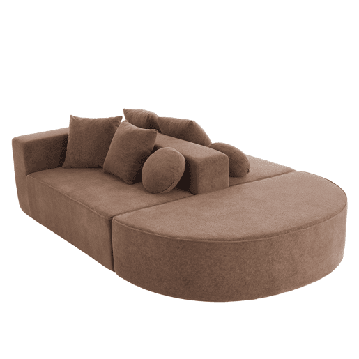 Sofá modular de 5 lugares - moderno, confortável, tecido chenille castanho - sem montagem Sofá modular de 5 lugares - moderno, confortável, tecido chenille castanho - sem montagem