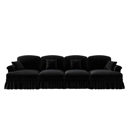 Sofá de 4 lugares - estilo mid-century em chenille, braços em forma de funil - preto