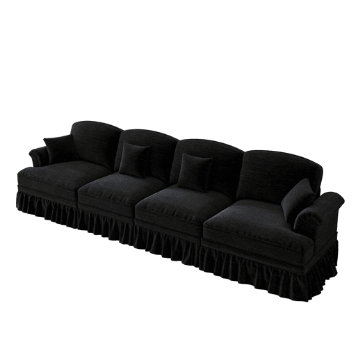 Sofá de 4 lugares - estilo mid-century em chenille, braços em forma de funil - preto