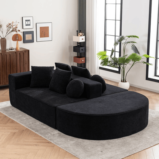 Sofá modular de 5 lugares - moderno, chenille confortável, sem montagem - preto