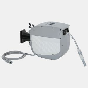 Outsunny Carretel de Mangueira para Jardim 20+1,9 m com Bico de 2 Modos Carretel de Mangueira de Jardim de Parede com Bloqueio Automático e Retracção Controlada Suporte Orientável 180° Cinza