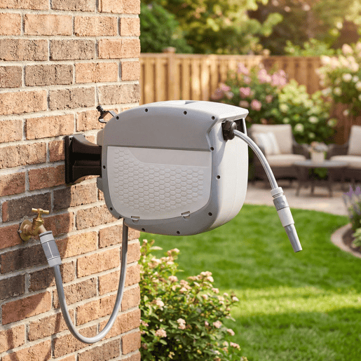 Outsunny Carretel de Mangueira para Jardim 20+1,9 m com Bico de 2 Modos Carretel de Mangueira de Jardim de Parede com Bloqueio Automático e Retracção Controlada Suporte Orientável 180° Cinza