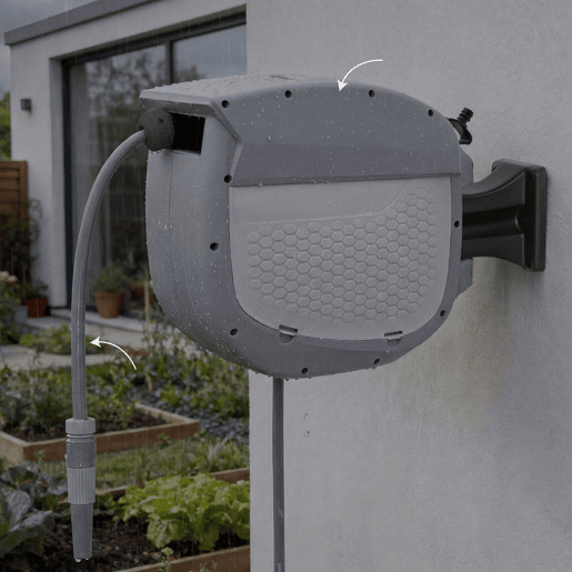 Outsunny Carretel de Mangueira para Jardim 20+1,9 m com Bico de 2 Modos Carretel de Mangueira de Jardim de Parede com Bloqueio Automático e Retracção Controlada Suporte Orientável 180° Cinza