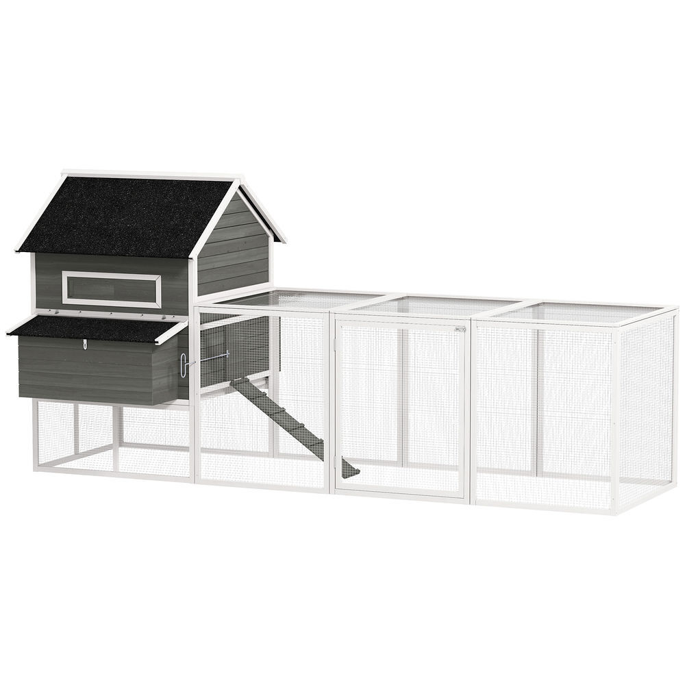 Pawhut gallinero de madera grande exterior, 347x160x150 cm para 4-6 gallinas, caseta para gallinas con 2 nidos, corral, techo asfáltico, bandeja