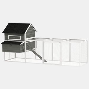 PawHut Galinheiro de Madeira Grande para Exterior, 347x160x150 cm para 4-6 Galinhas, Abrigo com 2 Caixas de Ninho, Cercado, Telhado Asfáltico, Bandeja Removível e Rampa, Casa Elevada, Cinzento Escuro