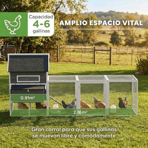 PawHut Galinheiro de Madeira Grande para Exterior, 347x160x150 cm para 4-6 Galinhas, Abrigo com 2 Caixas de Ninho, Cercado, Telhado Asfáltico, Bandeja Removível e Rampa, Casa Elevada, Cinzento Escuro