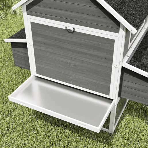 PawHut Galinheiro de Madeira Grande para Exterior, 347x160x150 cm para 4-6 Galinhas, Abrigo com 2 Caixas de Ninho, Cercado, Telhado Asfáltico, Bandeja Removível e Rampa, Casa Elevada, Cinzento Escuro