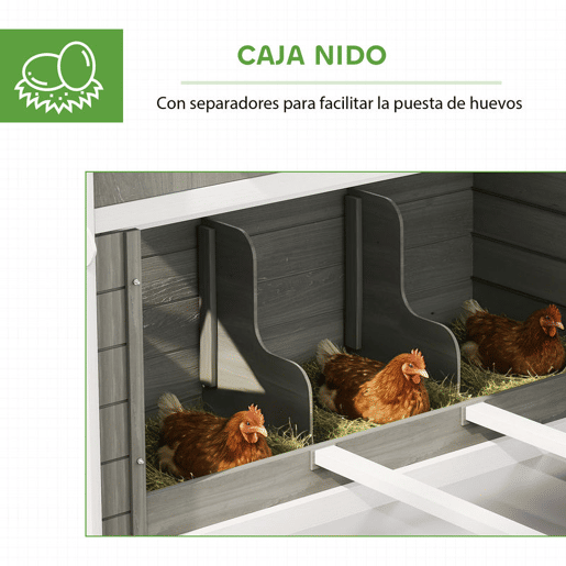 PawHut Galinheiro de Madeira Grande para Exterior, 347x160x150 cm para 4-6 Galinhas, Abrigo com 2 Caixas de Ninho, Cercado, Telhado Asfáltico, Bandeja Removível e Rampa, Casa Elevada, Cinzento Escuro