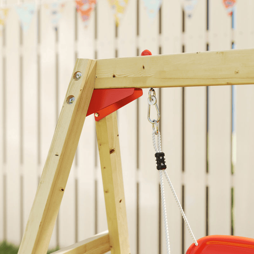 Outsunny Baloiço e Escorrega Infantil Exterior 5 em 1 Parque Infantil de Madeira com Baloiço Escorrega Volante Buzina Telefone para Crianças de 18-48 Meses para Jardim Relvado Vermelho
