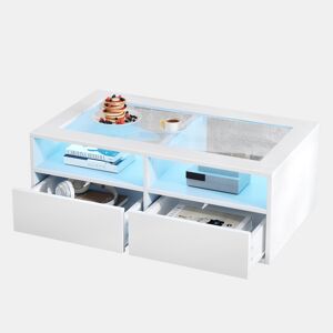 Mesa de centro retangular de painel de partículas com 2 gavetas e luz led,branco
