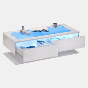 Mesa de centro retangular de painel de partículas com 2 gavetas e luz led,branco