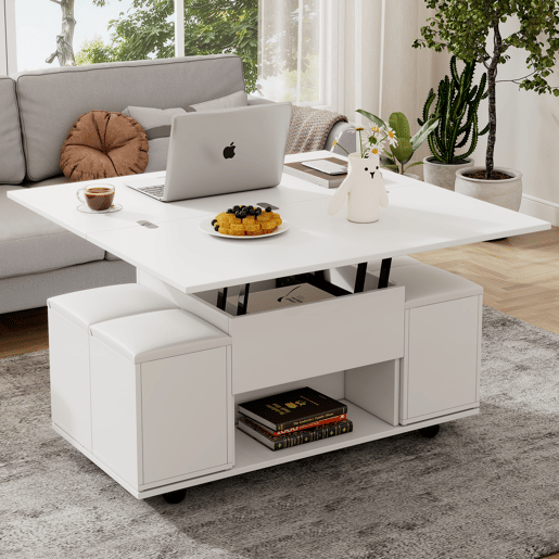 Mesa de centro elevável retangular de painel de partículas,branco Mesa de centro elevável retangular de painel de partículas,branco